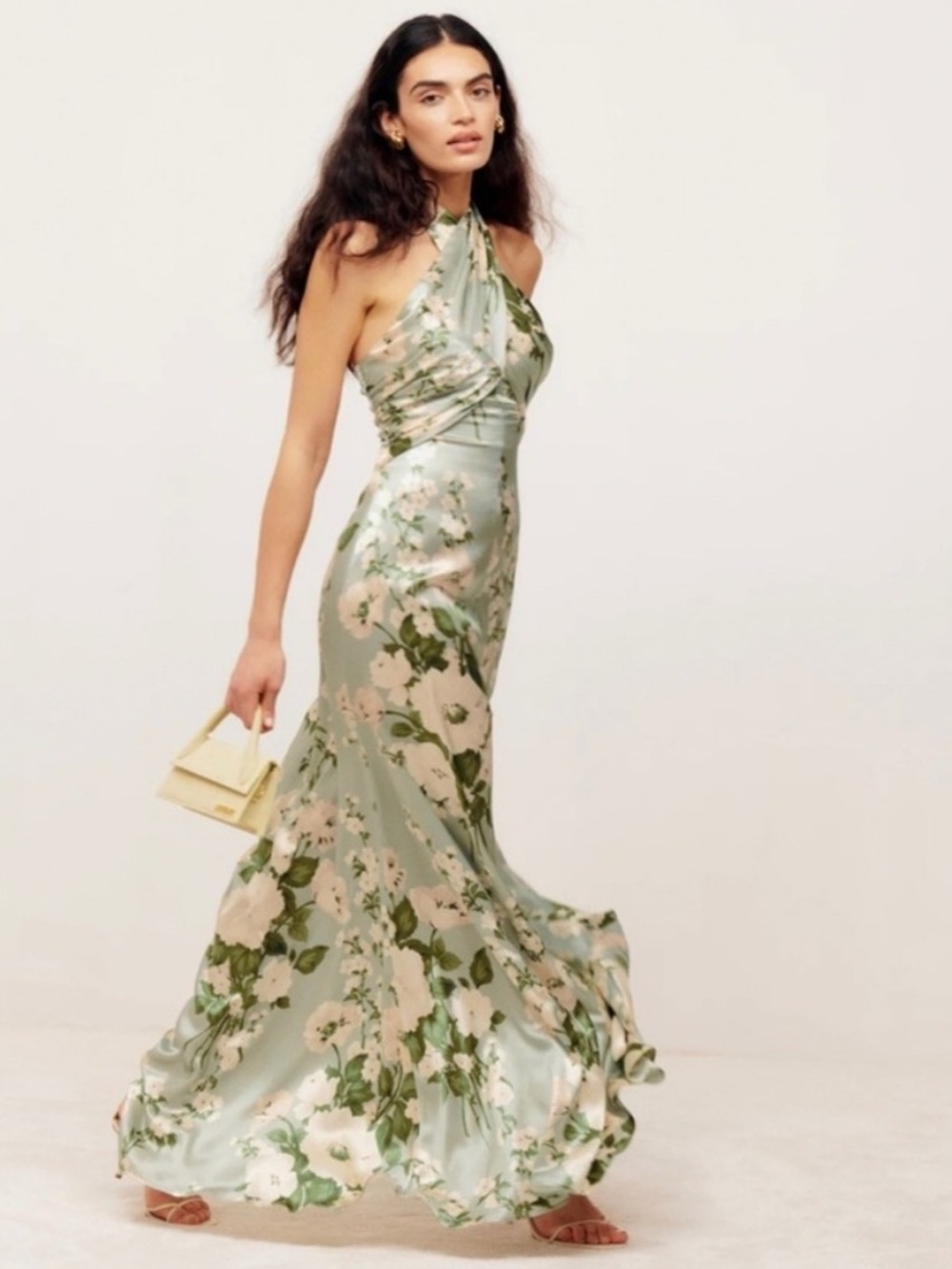 Reformation Veria Silk Dress in Tarragon Floral Print